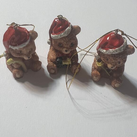 Vintage Barely Bears Christmas Ornaments Set of 3 Hand Painted Taiwan Boxed - Picture 3 of 16